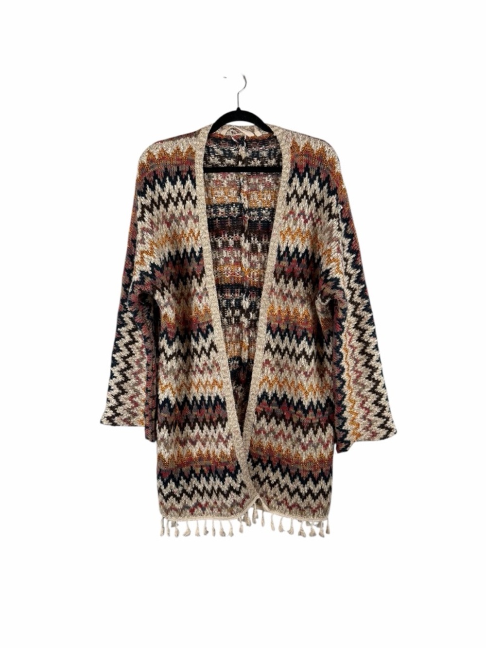Soft Surroundings Fair Isle Open Front Cardigan Sweater Fringe XL